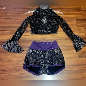 Reverence Women's Black & Purple Velvet & Rhinestone 2 Piece Jazz Dance Costume